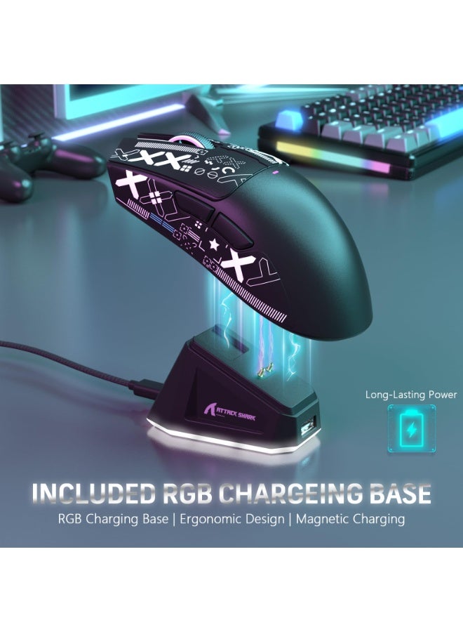 X11 59g Super Lightweight Wireless Gaming Mouse with Magnetic RGB Charging Dock, Wireless Mouse/BT Wired/2.4G, 22000 DPI for PC/Laptop/Mac (Black Upgraded Version) - Image 3