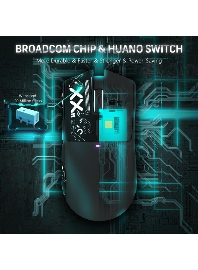 كونشاو ماوس ألعاب X11 من kunshao مع قاعدة شحن مغناطيسية - ثلاثي الأوضاع 2.4G/USB-C سلكي/بلوتوث، مستشعر بصري PAW3311 22K DPI للكمبيوتر PS ماك، نسخة مطورة مع شريط مانع للإنزلاق (أسود) - Image 4