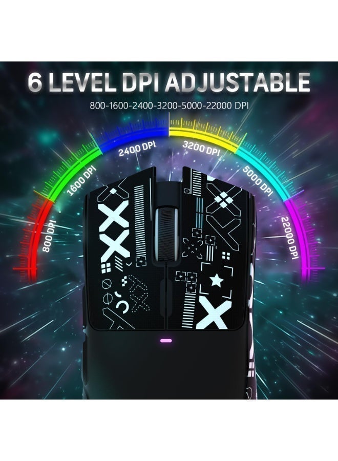 كونشاو ماوس ألعاب X11 من kunshao مع قاعدة شحن مغناطيسية - ثلاثي الأوضاع 2.4G/USB-C سلكي/بلوتوث، مستشعر بصري PAW3311 22K DPI للكمبيوتر PS ماك، نسخة مطورة مع شريط مانع للإنزلاق (أسود) - Image 2