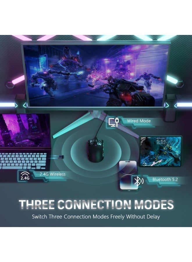 كونشاو ماوس ألعاب X11 من kunshao مع قاعدة شحن مغناطيسية - ثلاثي الأوضاع 2.4G/USB-C سلكي/بلوتوث، مستشعر بصري PAW3311 22K DPI للكمبيوتر PS ماك، نسخة مطورة مع شريط مانع للإنزلاق (أسود) - Image 5