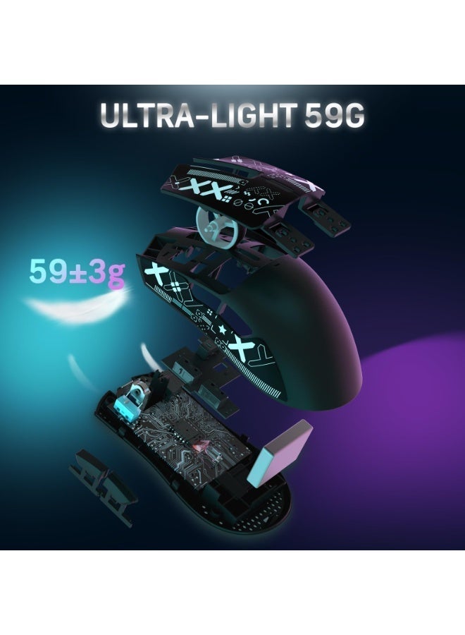 كونشاو ماوس ألعاب X11 من kunshao مع قاعدة شحن مغناطيسية - ثلاثي الأوضاع 2.4G/USB-C سلكي/بلوتوث، مستشعر بصري PAW3311 22K DPI للكمبيوتر PS ماك، نسخة مطورة مع شريط مانع للإنزلاق (أسود) - Image 3