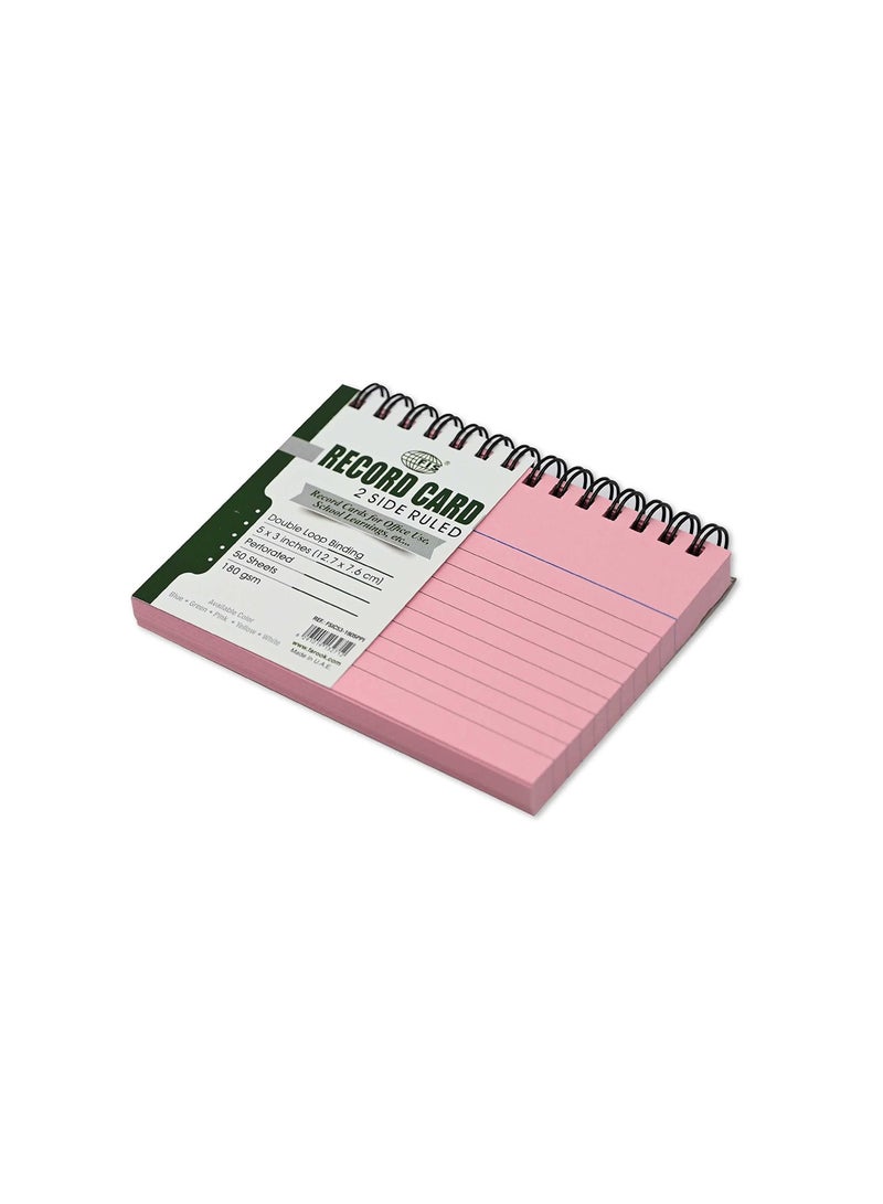 FIS FIS Ruled Record Card 180 Gsm 5X3 Inch Double Loop Spiral 50 Sheets Pink -FSIC53-180SPPI  - Image 3