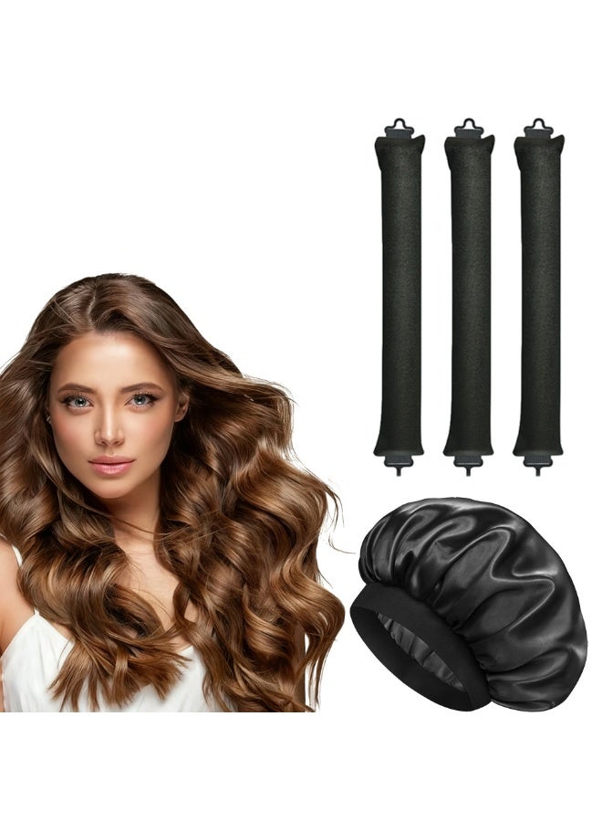 Zesen Heatless Hair Curler - 4Pcs Satin Covered Heatless Hair Curlers with Cap and Satin Scarf for Overnight Curls | Flexi Rods for Heatless Curls | No Heat Hair Curlers to Sleep In |Curling Rod Curlers for for Women All Types of Hair - Image 1