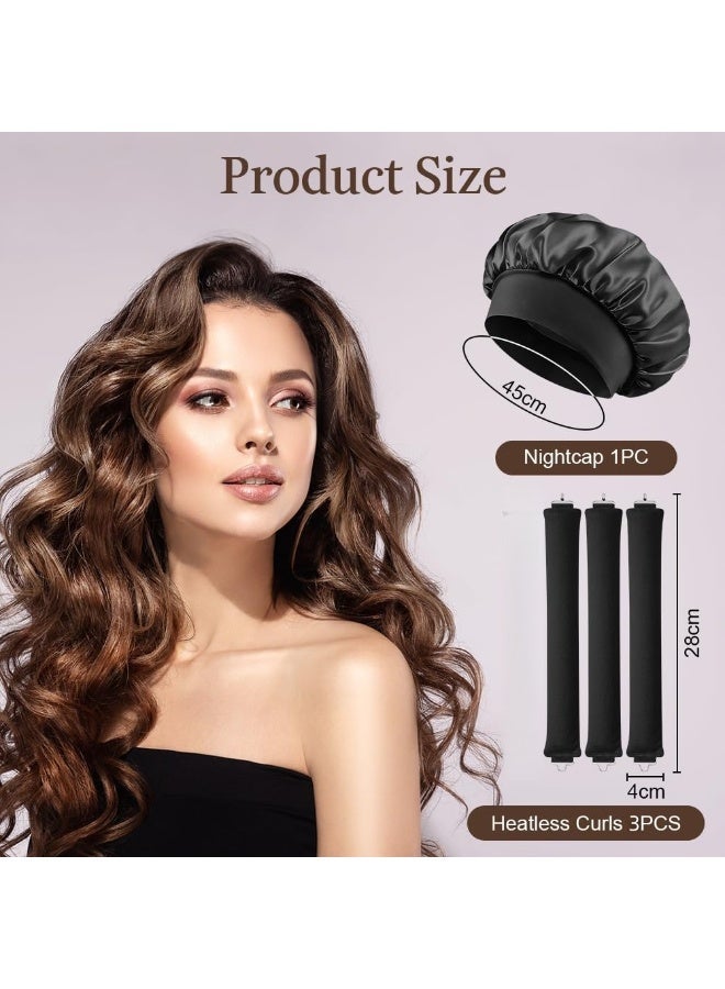 Zesen Heatless Hair Curler - 4Pcs Satin Covered Heatless Hair Curlers with Cap and Satin Scarf for Overnight Curls | Flexi Rods for Heatless Curls | No Heat Hair Curlers to Sleep In |Curling Rod Curlers for for Women All Types of Hair - Image 2