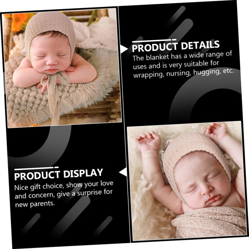 Newborn Baby Hat And Swaddle Set Soft Cotton Beige Photography Prop 2 Piece - Image 4