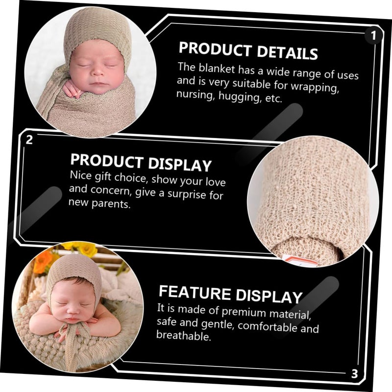 Newborn Baby Hat And Swaddle Set Soft Cotton Beige Photography Prop 2 Piece - Image 5