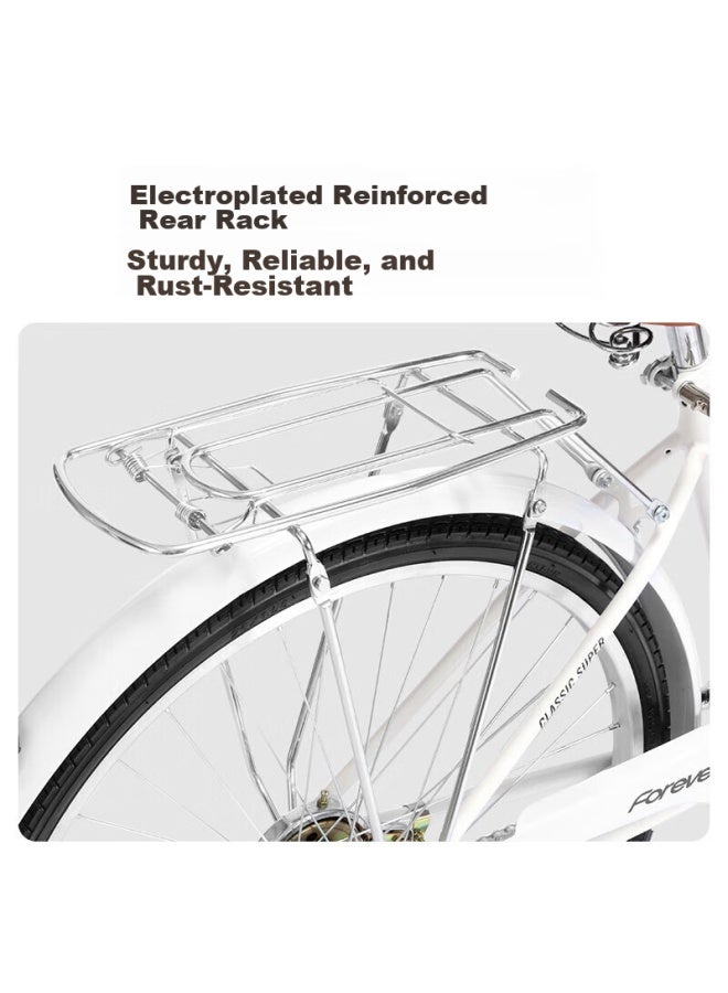 Forever Yongjiu City Bicycle, 26-inch Low-step, For Men And Women, Adult, Student, Youth, Commuter Bike, Leisure Bicycle, White - Image 4