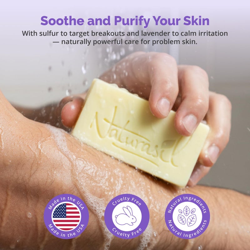 Naturasil Sulfur Lavender Soap Bar Natural Skin Treatment for Acne, Bug Bites, Warts Treatment, Viral Bumps, Nodes & Itching | for Kids & Adults |113 grams - Image 2