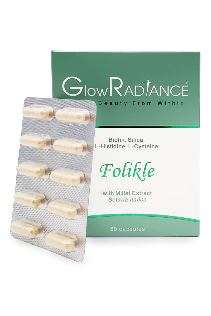 Glow Radiance جلوب راديانس فوليكل 60 كبسولة - دعم متقدم لنمو الشعر | شعر أقوى، أكثر صحة وكثافة | تركيبة مغذية للشعر وفروة الرأس - Image 1
