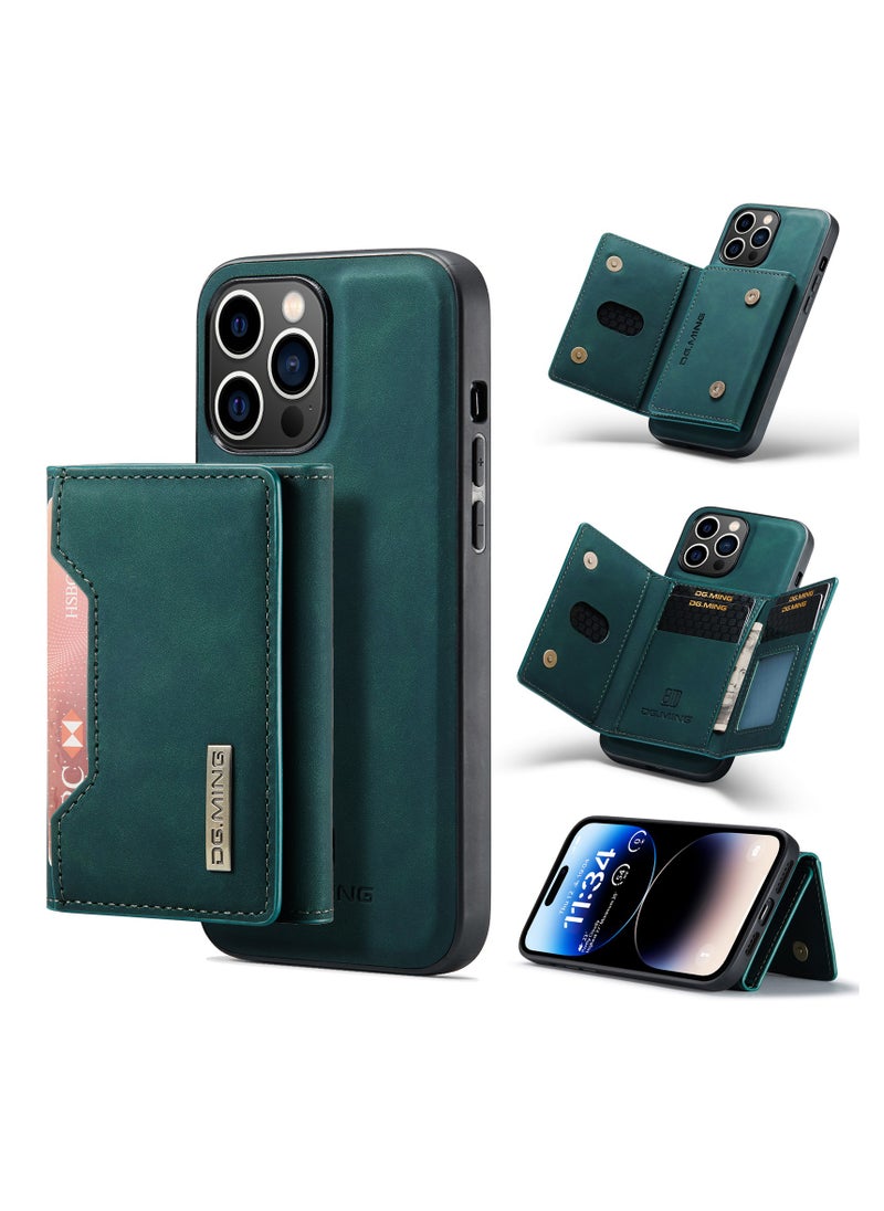 DGMING Wallet Case Compatible with iPhone 14 Pro Max DG-MING Premium Leather Phone Case Back Cover Magnetic Detachable with Trifold Wallet Card Holder Pocket for iPhone 14 Pro Max (Green)  - Image 1