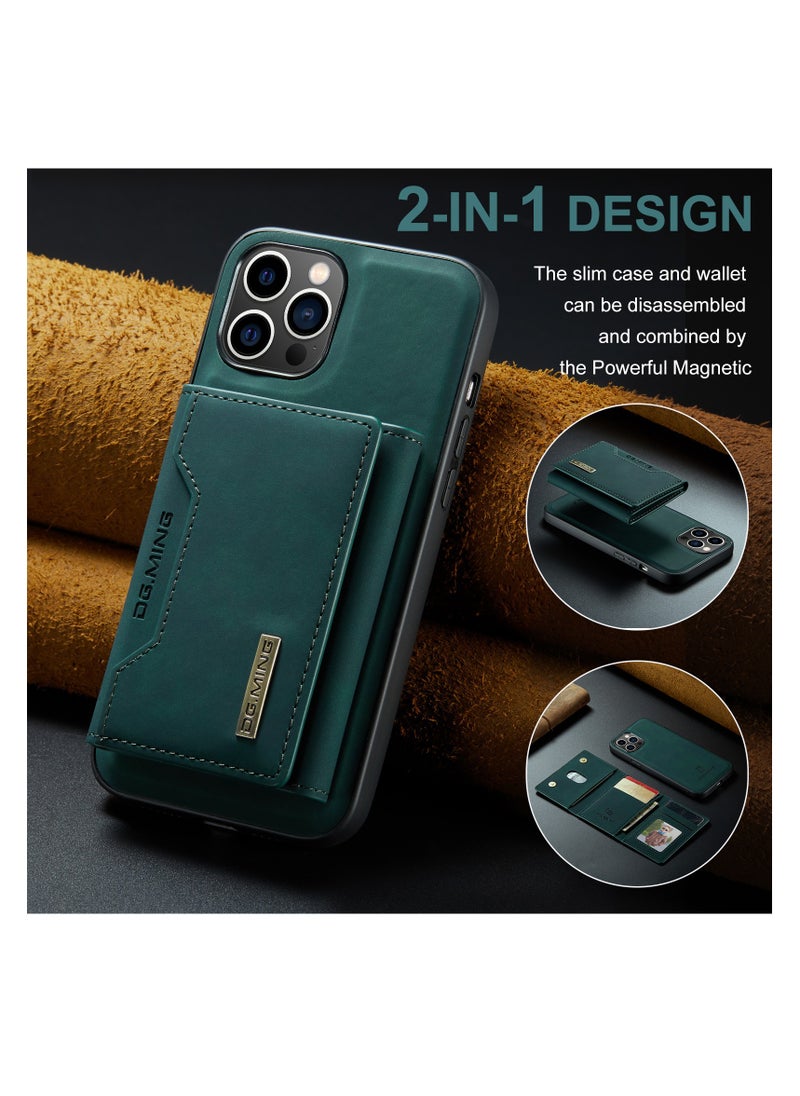 DGMING Wallet Case Compatible with iPhone 14 Pro Max DG-MING Premium Leather Phone Case Back Cover Magnetic Detachable with Trifold Wallet Card Holder Pocket for iPhone 14 Pro Max (Green)  - Image 2