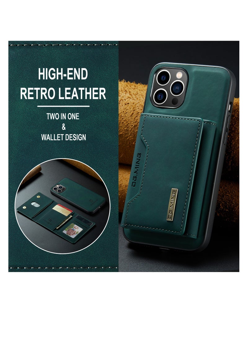 DGMING Wallet Case Compatible with iPhone 14 Pro Max DG-MING Premium Leather Phone Case Back Cover Magnetic Detachable with Trifold Wallet Card Holder Pocket for iPhone 14 Pro Max (Green)  - Image 5