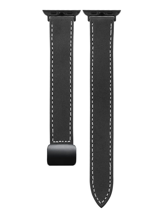 NPET Classic Stitched Genuine Leather Watch Band - Clean Design with Magnetic Buckle - Compatible with Watch Ultra SE2 SE Series 8 7 6 5 4 3 2 1 - Image 5