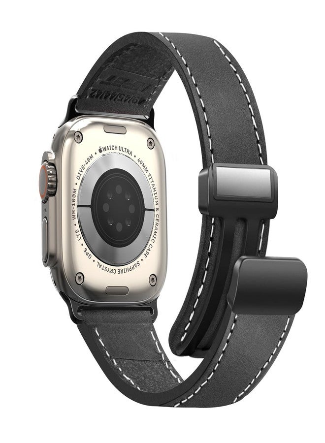 NPET Classic Stitched Genuine Leather Watch Band - Clean Design with Magnetic Buckle - Compatible with Watch Ultra SE2 SE Series 8 7 6 5 4 3 2 1 - Image 1