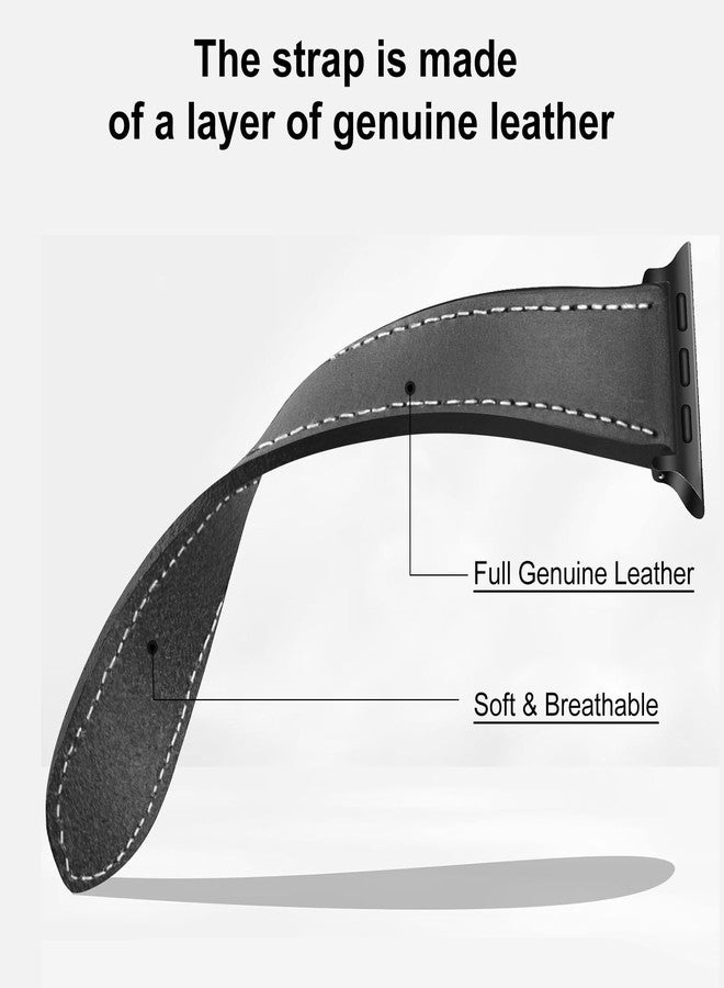 NPET Classic Stitched Genuine Leather Watch Band - Clean Design with Magnetic Buckle - Compatible with Watch Ultra SE2 SE Series 8 7 6 5 4 3 2 1 - Image 4