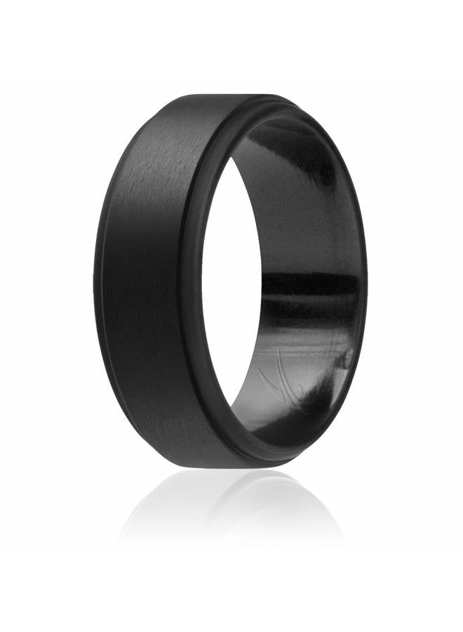 ROQ Silicone Rubber Wedding Ring for Men, Wedding Band, Breathable Rubber Engagement Band, 8mm Wide 2mm Thick, Step Edge, Single, Black, Size 7, 7, Silicone, No Gemstone - Image 1