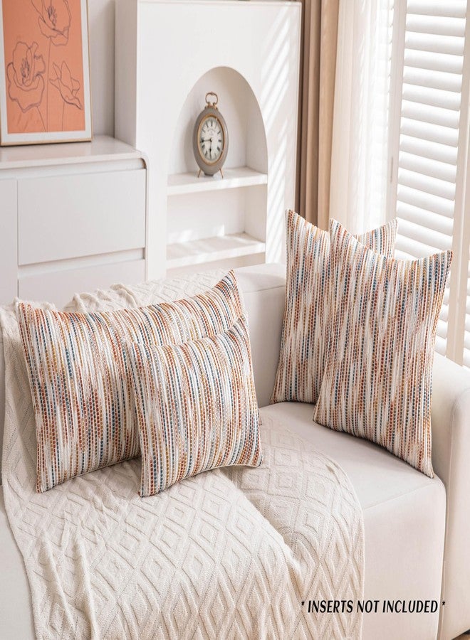 KOOLIFE Boho Couch Throw Pillow Covers 18x18 Inch Set of 2 Yellow Orange Striped Decorative Pillow Covers Chenille Accent Pillowcase Farmhouse Cushion Covers for Home Decor Sofa Living Room Bedroom - Image 2