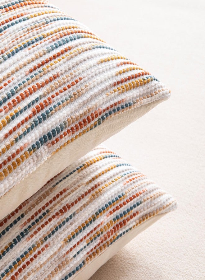 KOOLIFE Boho Couch Throw Pillow Covers 18x18 Inch Set of 2 Yellow Orange Striped Decorative Pillow Covers Chenille Accent Pillowcase Farmhouse Cushion Covers for Home Decor Sofa Living Room Bedroom - Image 4