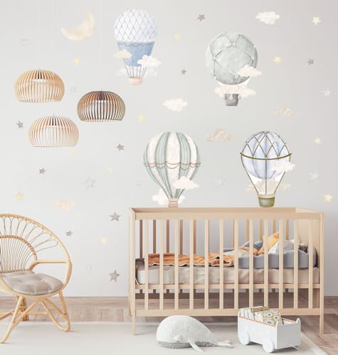 YIMEHDAN Watercolor Hot Air Balloon Wall Decals, Stars Clouds Balloon Vinyl Wall Stickers, Peel and Stick Colorful Artwork for Nursery Bedroom Toddler Room Playroom Decor - Image 4