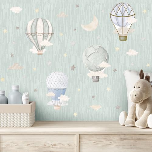 YIMEHDAN Watercolor Hot Air Balloon Wall Decals, Stars Clouds Balloon Vinyl Wall Stickers, Peel and Stick Colorful Artwork for Nursery Bedroom Toddler Room Playroom Decor - Image 3
