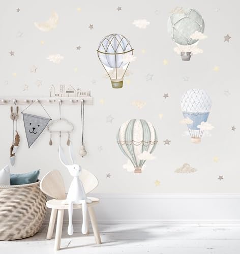 YIMEHDAN Watercolor Hot Air Balloon Wall Decals, Stars Clouds Balloon Vinyl Wall Stickers, Peel and Stick Colorful Artwork for Nursery Bedroom Toddler Room Playroom Decor - Image 5