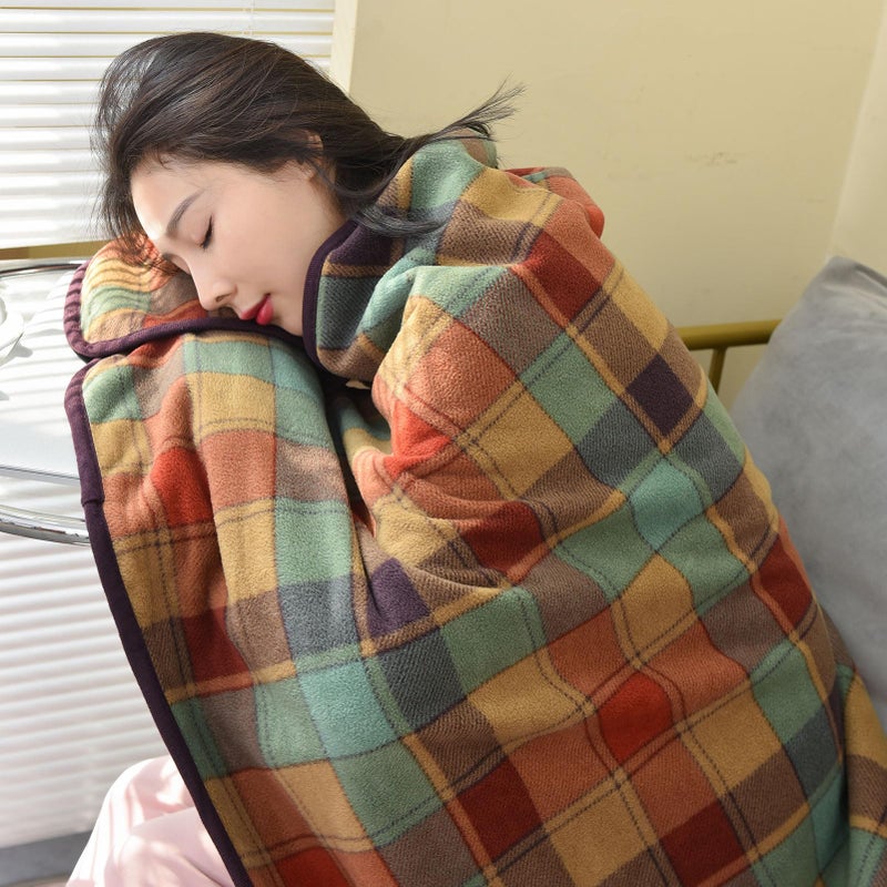 forestfish Fleece Wearable Blanket, Plaid Lap Blanket Comfy Poncho Throw with Buttons for Bed Sofa Office - Image 2