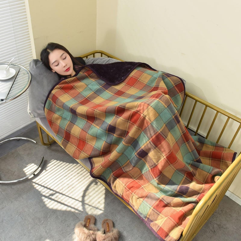 forestfish Fleece Wearable Blanket, Plaid Lap Blanket Comfy Poncho Throw with Buttons for Bed Sofa Office - Image 4