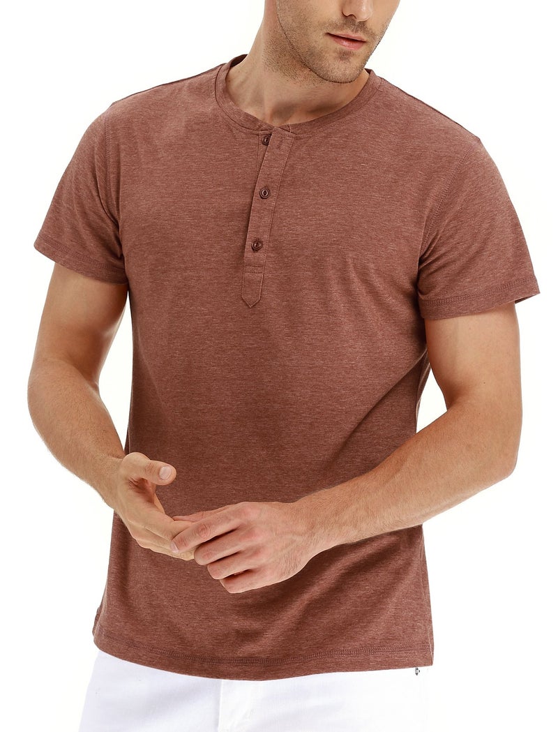 PEGENO Men's Casual Slim Fit Short Sleeve Henley T-Shirts Cotton Shirts VG-Orange-US XXL - Image 5