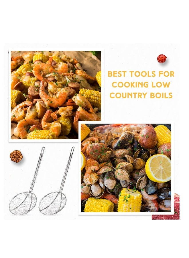 2 Pcs Stainless Steel Round Skimmer, 16 Inch Nickel Plated Wire Stainless Steel Food Strainer Skimmer Spoon Kitchen Spider Skimmer Strainer With Handle, for Cooking Deep Fryer, Pasta, Egg, Fat  - Image 3