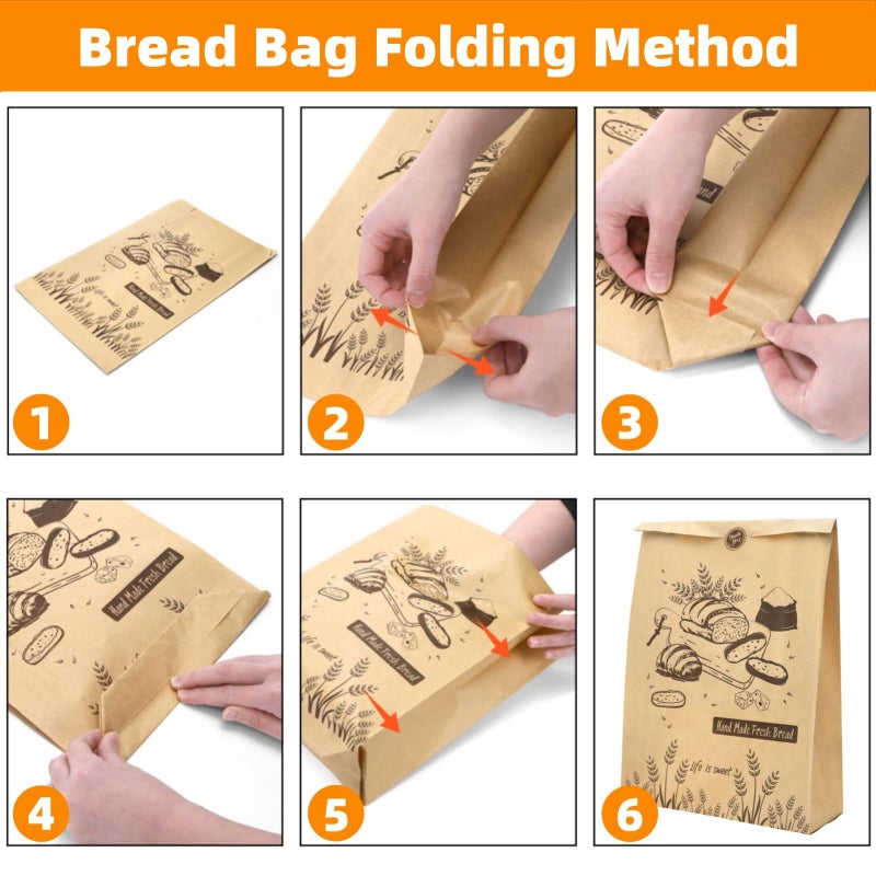 Acshio 100 Pieces Paper Bread Bags for Homemade Breads, 13.7'' x 9.5'' x 3.5'' Large Kraft Sourdough Bakery Bag with 100 Stickers, Brown Food Packaging Storage Cookie Loaf Bags for Popcorn, Snack - Image 3