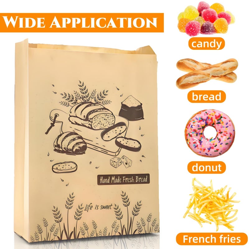 Acshio 100 Pieces Paper Bread Bags for Homemade Breads, 13.7'' x 9.5'' x 3.5'' Large Kraft Sourdough Bakery Bag with 100 Stickers, Brown Food Packaging Storage Cookie Loaf Bags for Popcorn, Snack - Image 4