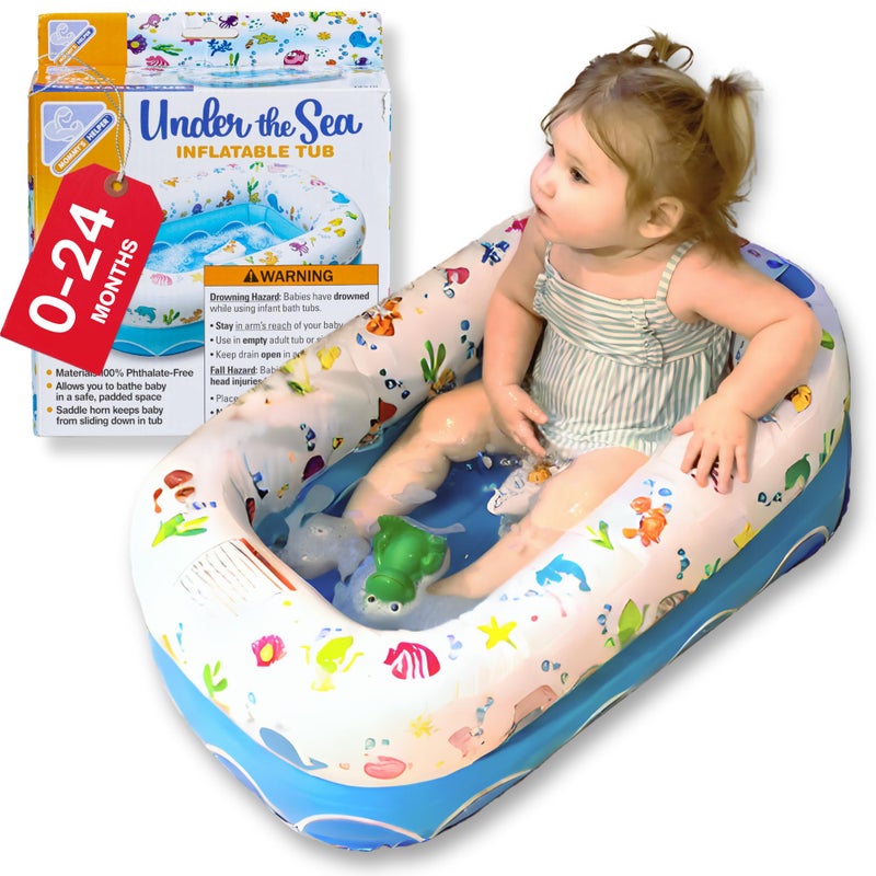 Mommy's Helper | Inflatable Under The Sea Baby Bathtub, Collapsible Safe Baby Bath Tub with Anti-Sliding Saddle Horn Seat, Must Have Travel Toddler Bath, Portable Bathtub Recommended Months 6 to 24 - Image 1