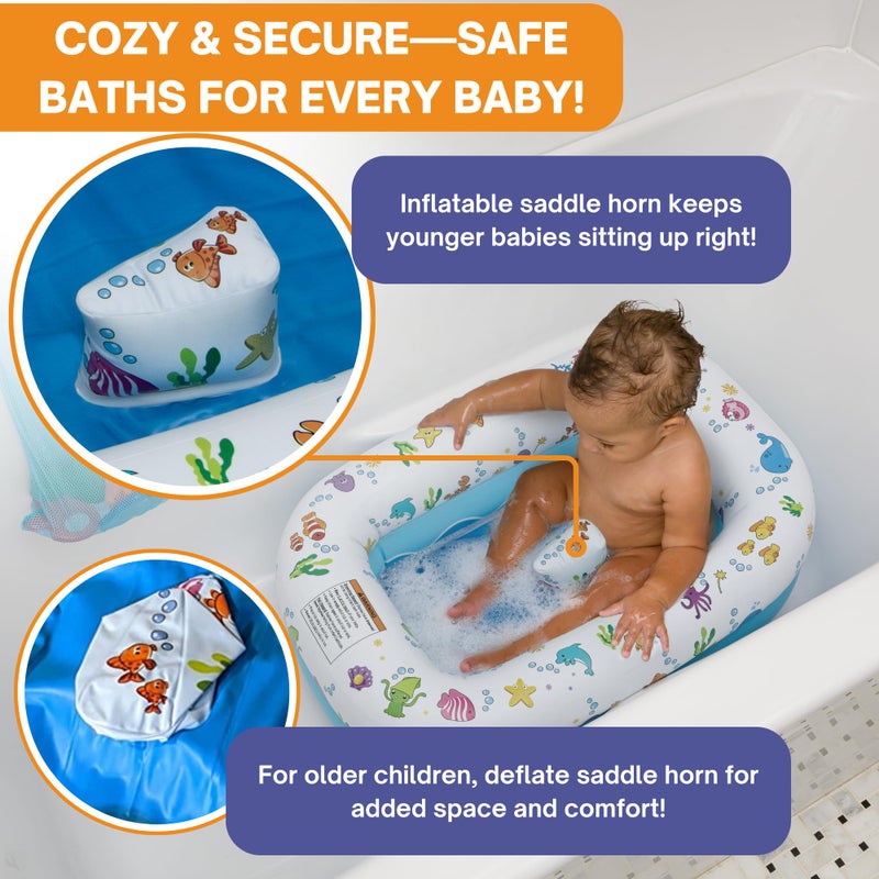 Mommy's Helper | Inflatable Under The Sea Baby Bathtub, Collapsible Safe Baby Bath Tub with Anti-Sliding Saddle Horn Seat, Must Have Travel Toddler Bath, Portable Bathtub Recommended Months 6 to 24 - Image 4