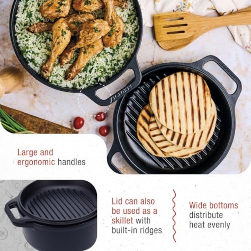 6-Quart Cast Iron Combo Cooker, Combination Dutch Oven and Skillet, Made in Colombia, 2-Piece Set - Image 2