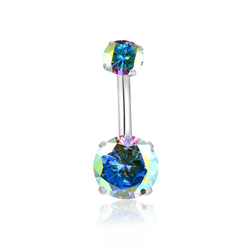 HQLA 14G Belly Button Rings Surgical Stainless Steel Round Cubic Zirconia Navel Barbell Stud Body Piercing (AB Colour) - Image 5