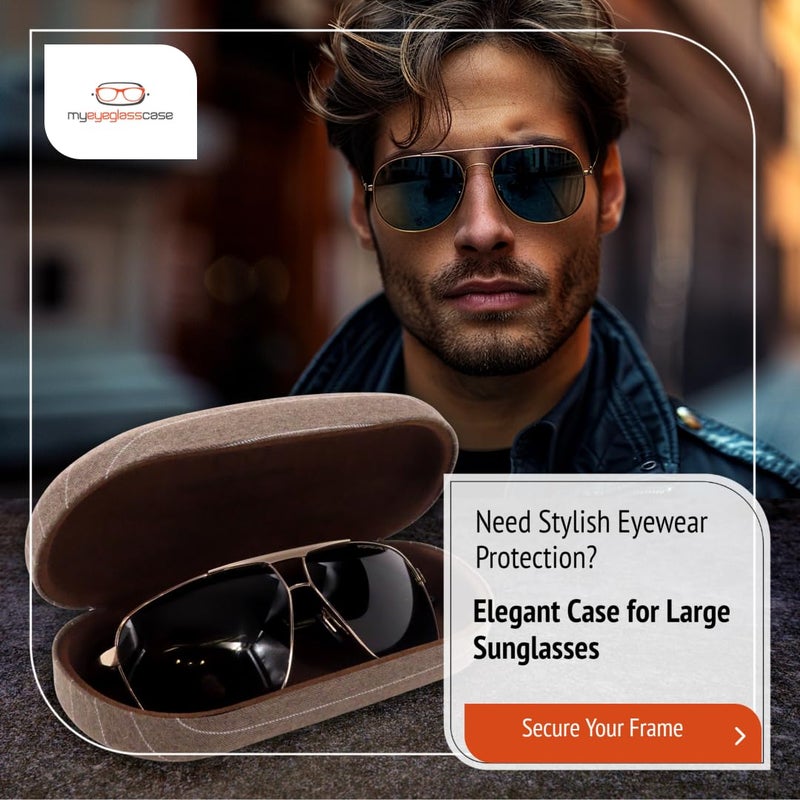 MyEyeglassCase MyEyeglassCase - Chic Brown Hard Shell Sunglass Case with Microfiber Pouch & Cleaning Cloth - Elegant Tweed Patten Glasses Case - Medium to Large Eyeglass Case for Men and Women (AS87 Brown Tweed)  - Image 2