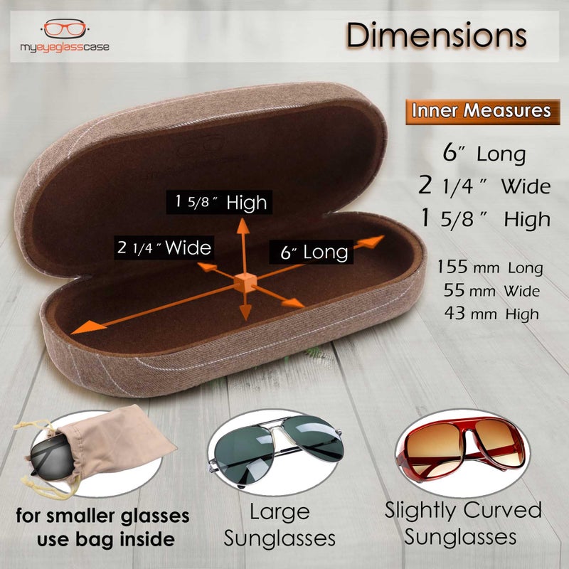 MyEyeglassCase MyEyeglassCase - Chic Brown Hard Shell Sunglass Case with Microfiber Pouch & Cleaning Cloth - Elegant Tweed Patten Glasses Case - Medium to Large Eyeglass Case for Men and Women (AS87 Brown Tweed)  - Image 4