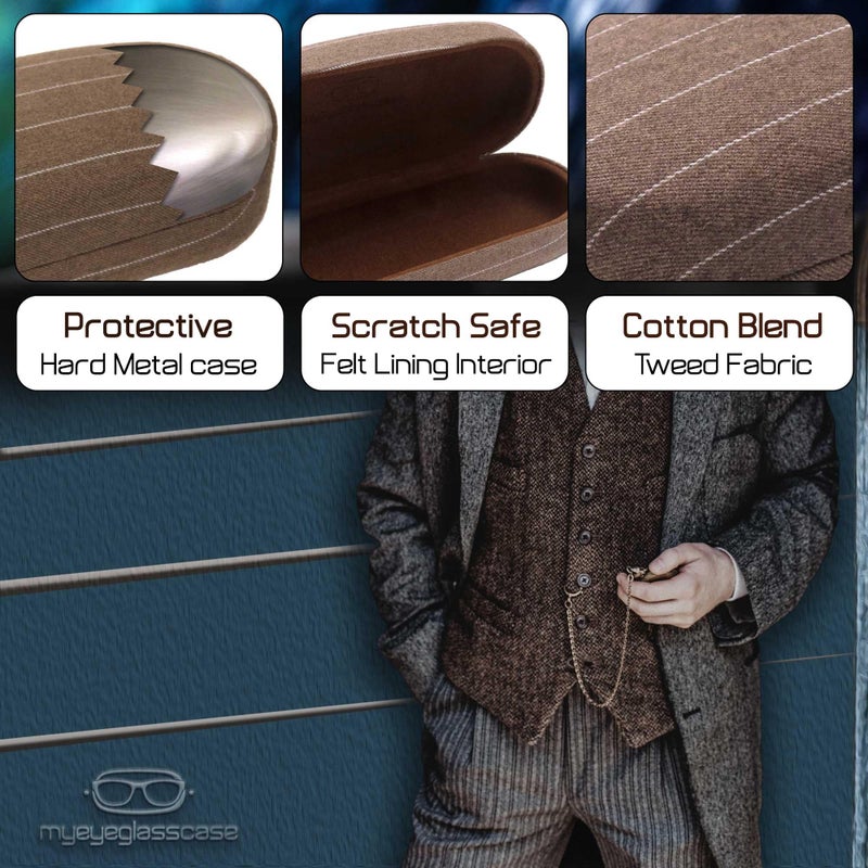 MyEyeglassCase MyEyeglassCase - Chic Brown Hard Shell Sunglass Case with Microfiber Pouch & Cleaning Cloth - Elegant Tweed Patten Glasses Case - Medium to Large Eyeglass Case for Men and Women (AS87 Brown Tweed)  - Image 3