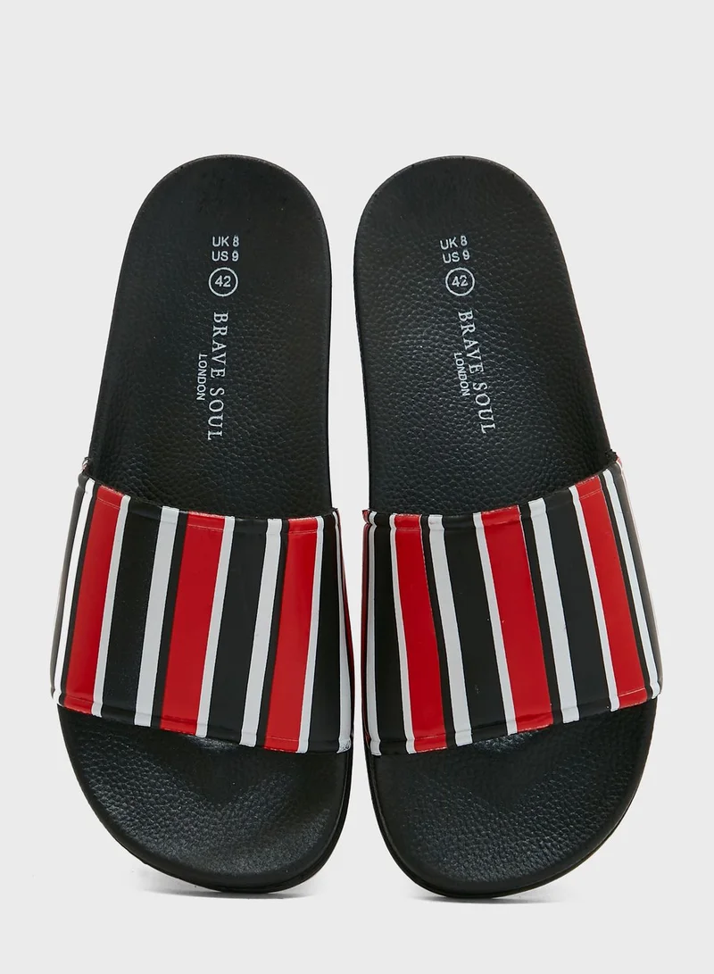 BRAVE SOUL Brave Soul For Seventy Five Stripe Print Slides