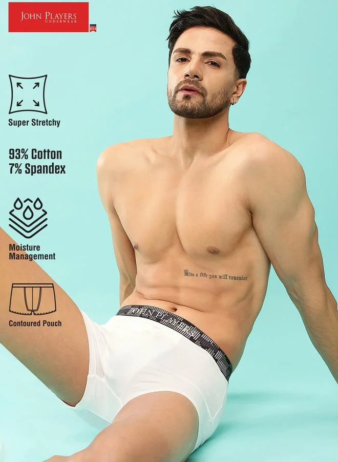 John Players White Solid Trunk with Logo Sublimation Waistband