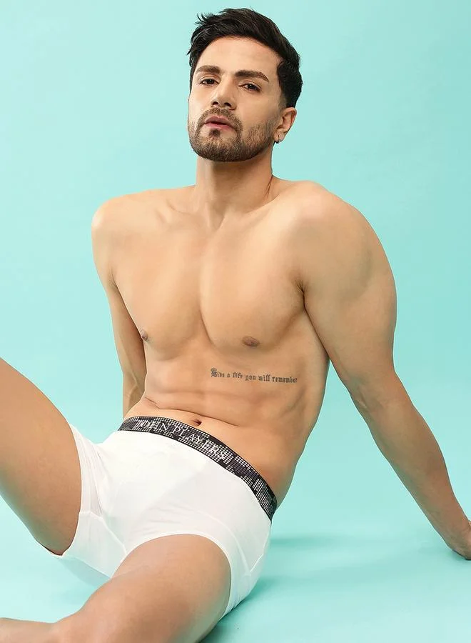 John Players White Solid Trunk with Logo Sublimation Waistband