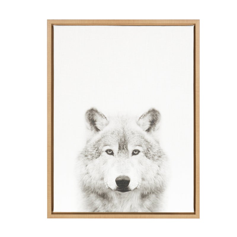 Kate and Laurel Kate and Laurel Sylvie Wolf Black and White Portrait Framed Canvas Wall Art by Simon Te Tai 18x24 Natural  - Image 1