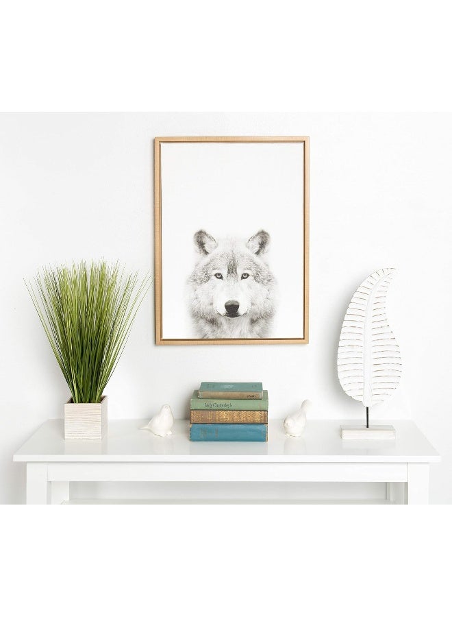 Kate and Laurel Kate and Laurel Sylvie Wolf Black and White Portrait Framed Canvas Wall Art by Simon Te Tai 18x24 Natural  - Image 4