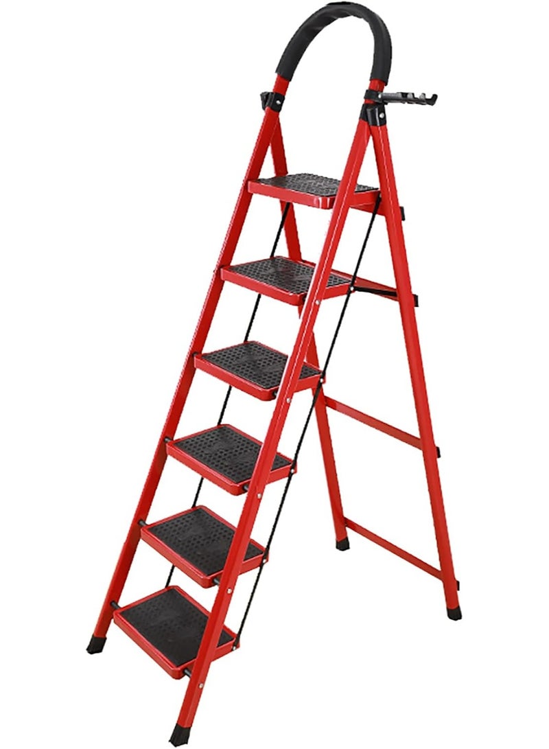 سلم ألومنيوم بـ6 درجات قابل للطي – خفيف الوزن ومحمول للاستخدام في المنزل أو الحديقة أو المطبخ أو المكتب