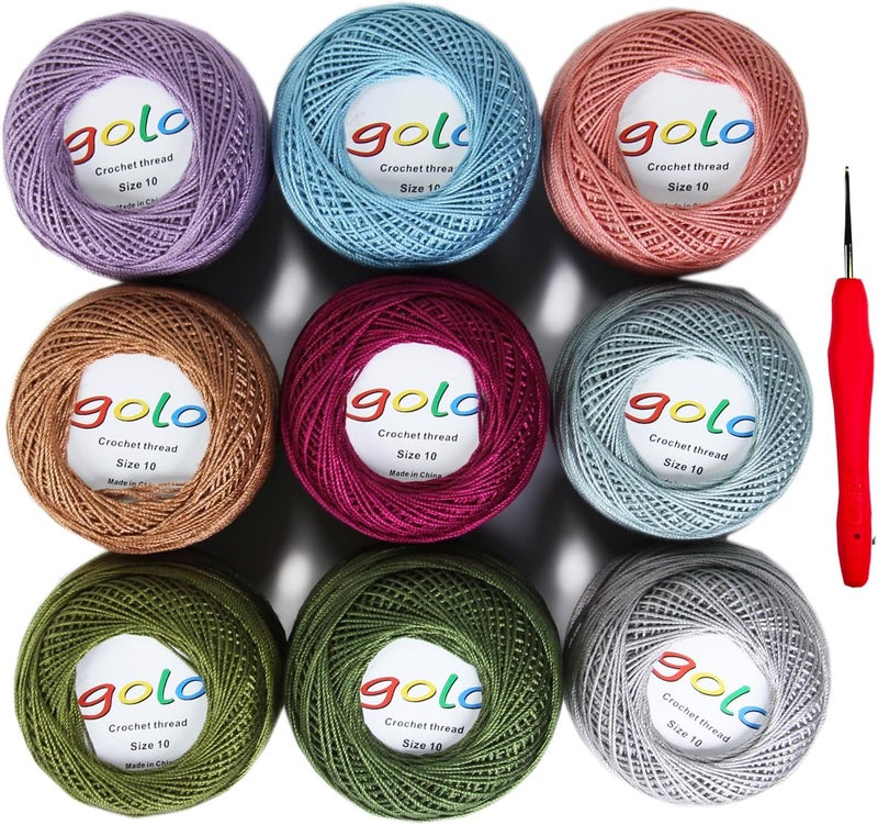 Golo Crochet Thread Size 10 Embroidery Thread 10g X 9 Crochet Yarn for Hand Knitting 10-9-7 - Image 1