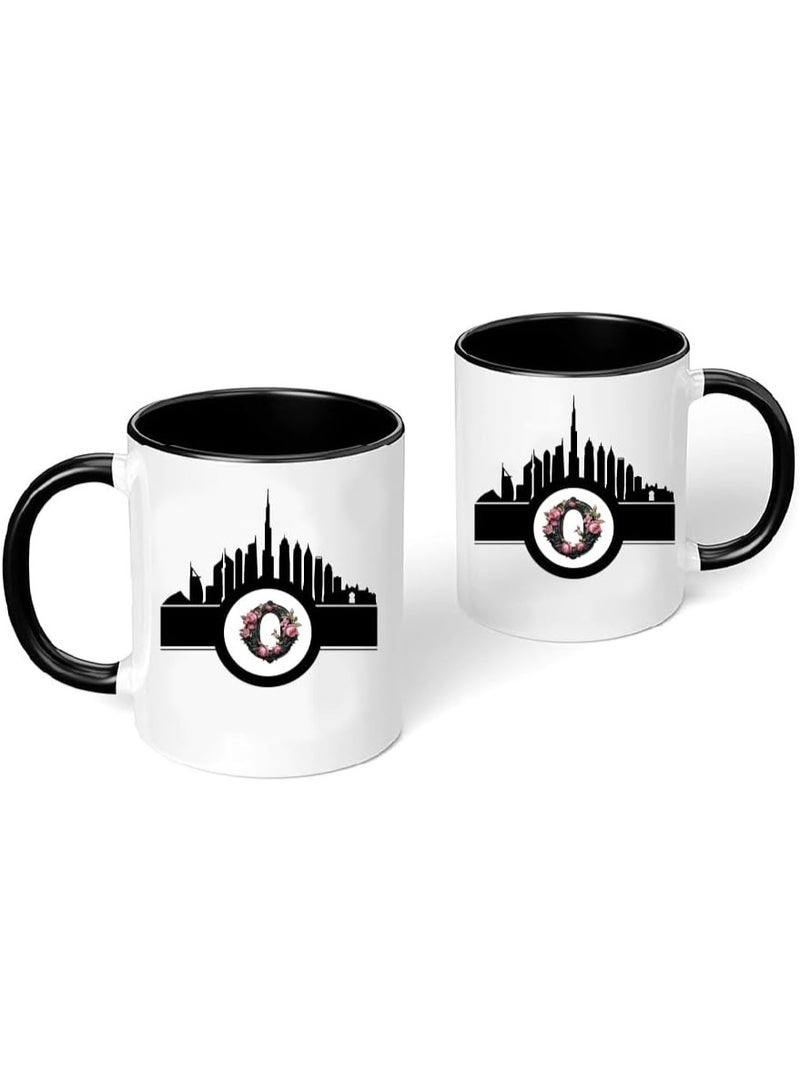 Dubai Skyline with Initial Monogram Black Coffee Mug-Perfect for Tea and Coffee Lovers-Dubai Skyline and Monogram Design-11 Oz - Image 2