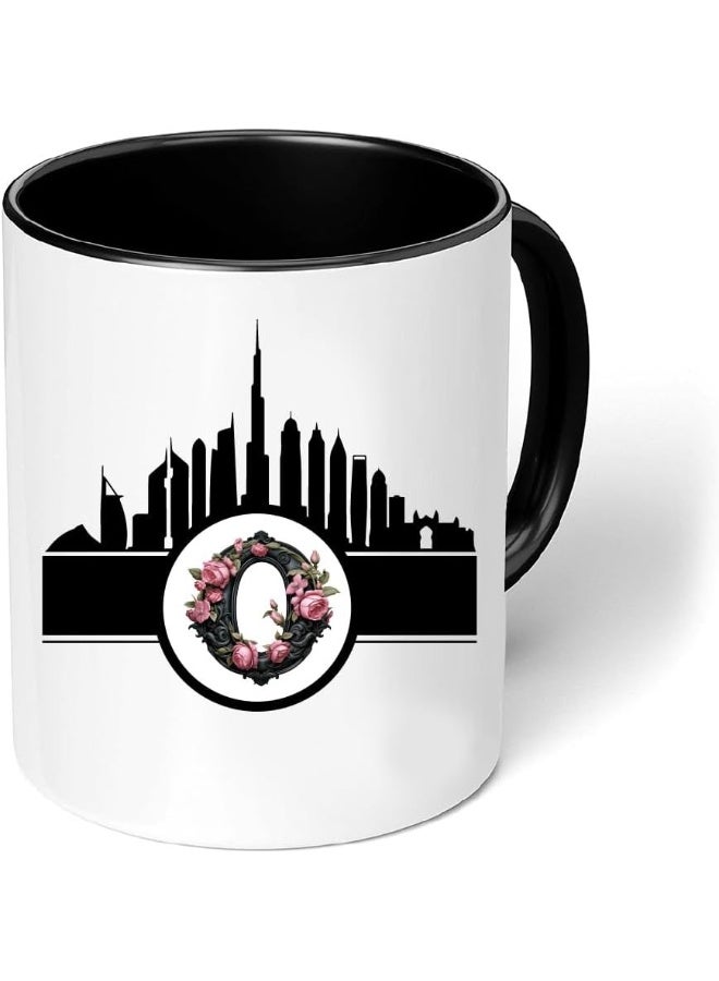 Dubai Skyline with Initial Monogram Black Coffee Mug-Perfect for Tea and Coffee Lovers-Dubai Skyline and Monogram Design-11 Oz - Image 1