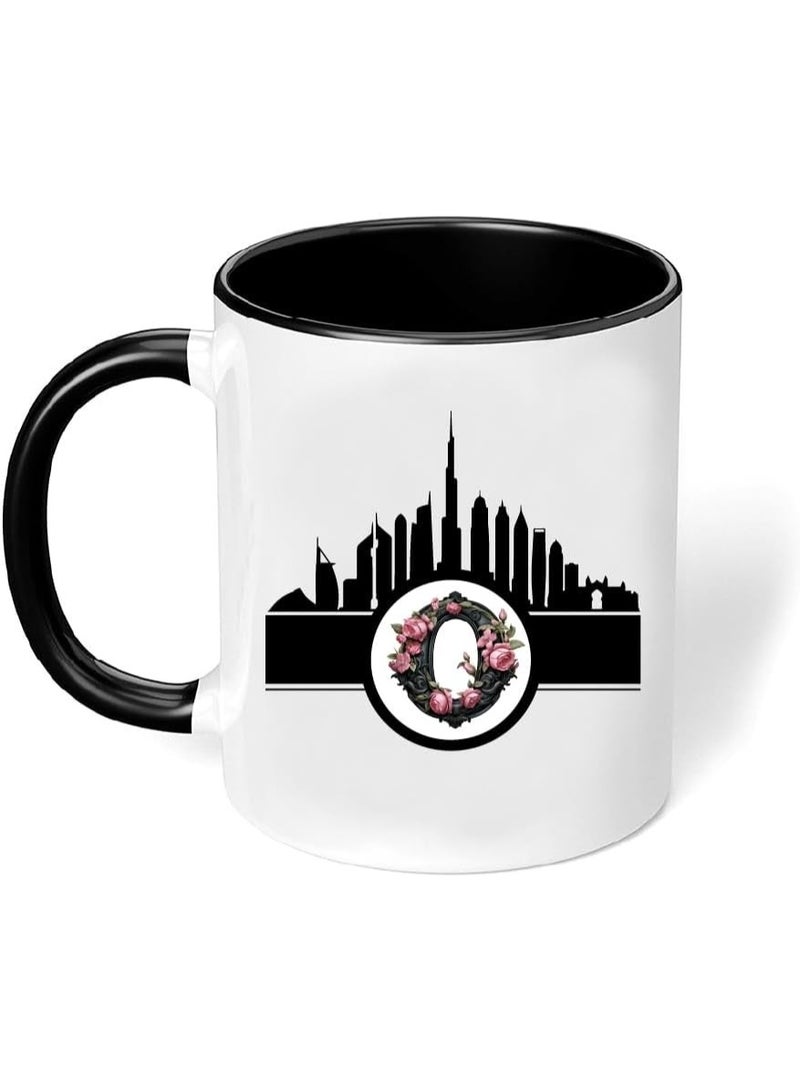Dubai Skyline with Initial Monogram Black Coffee Mug-Perfect for Tea and Coffee Lovers-Dubai Skyline and Monogram Design-11 Oz - Image 5