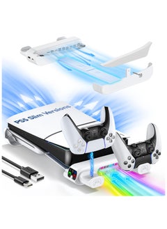 XICEN Horizontal Cooling Stand Replacement for PS5 Slim Disc & Digital Only, Dual PS5 Controller Charger with 3-Level RGB Cooling Fan (NOT Fit 2020 PS5)  - Image 1