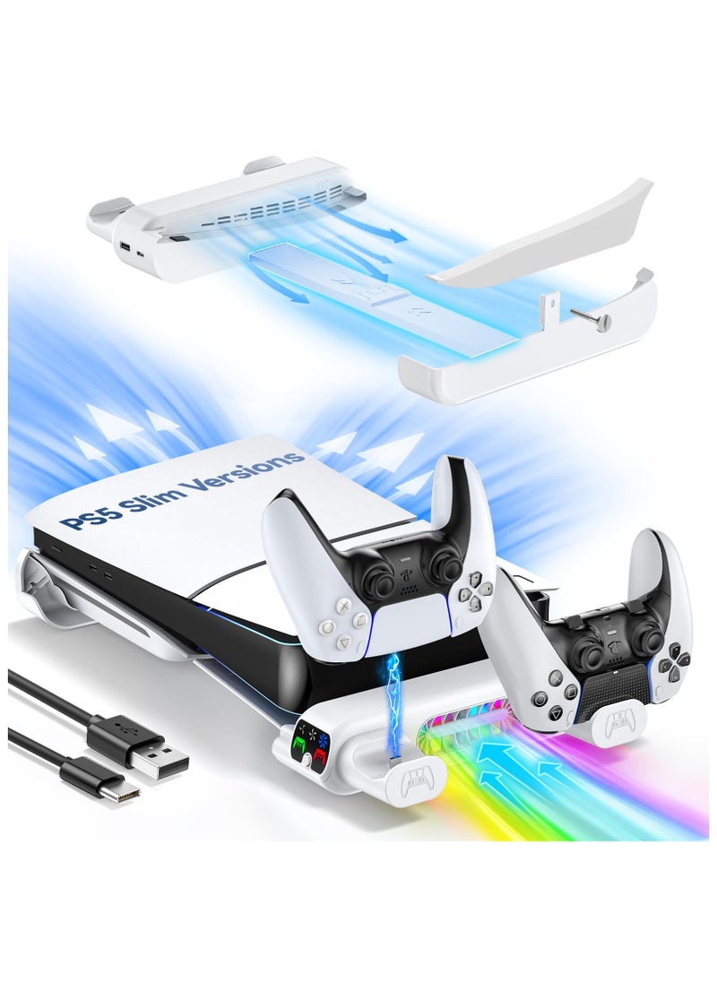 XICEN - Horizontal Cooling Stand Replacement for PS5 Slim Disc & Digital Only, Dual PS5 Controller Charger with 3-Level RGB Cooling Fan (NOT Fit 2020 PS5) - Image 1